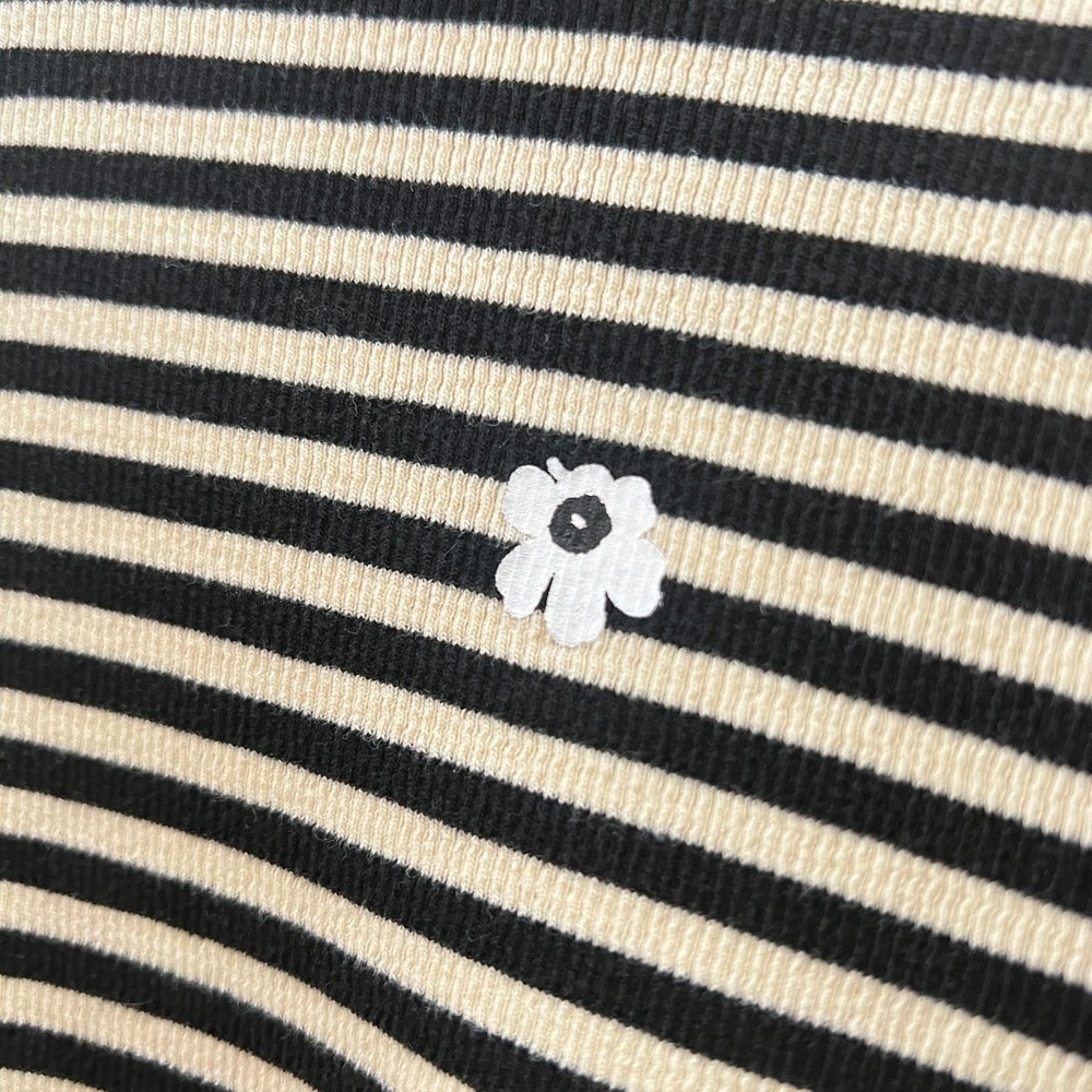 Marimekko Kioski Black Cream Striped Long Sleeve Shirt Top Flower Logo Girl's - Picture 4 of 5